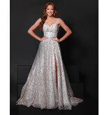 KATE PARKER Sequin A-line v-neck gown w/pockets 26297