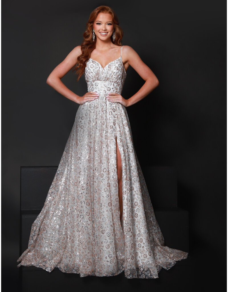 KATE PARKER Sequin A-line v-neck gown w/pockets 26297