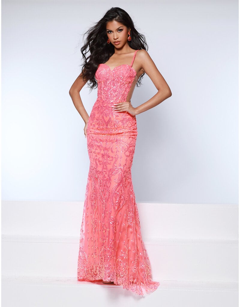 KATE PARKER Full sequin fit and flare w/side mesh 26304