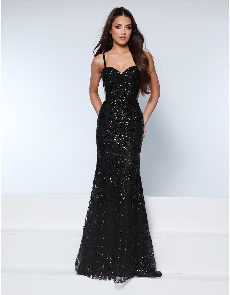 KATE PARKER Full sequin fit and flare w/side mesh 26304