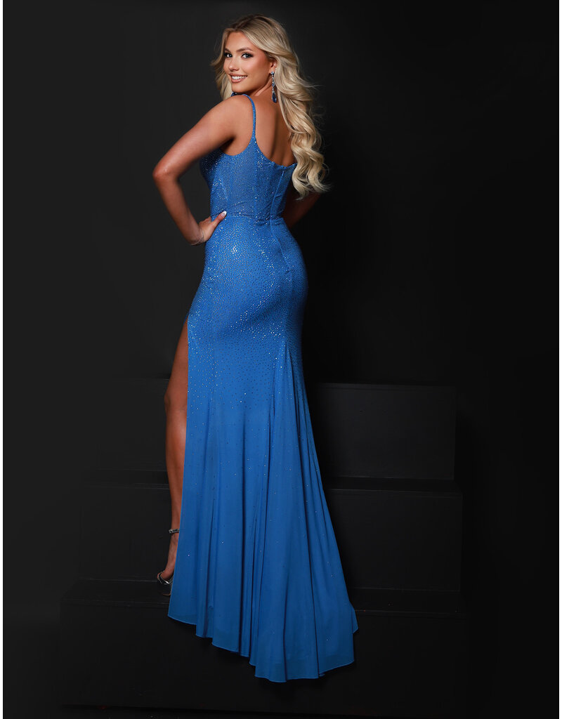 KATE PARKER Fully beaded fitted gown w/leg slit 26087