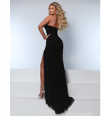 KATE PARKER Beaded corset bodice fitted gown w/leg slit 26088
