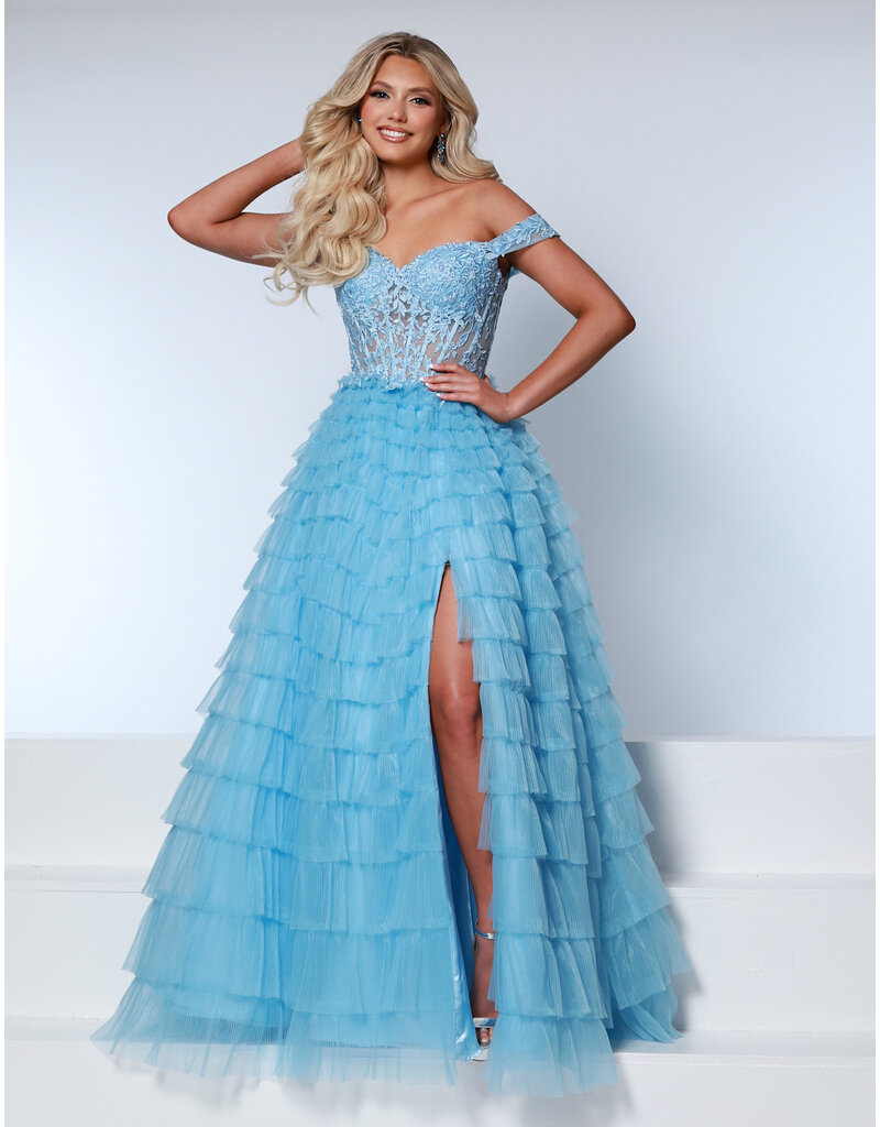 KATE PARKER Lace off the shoulder tulle ruffle ballgown 26180
