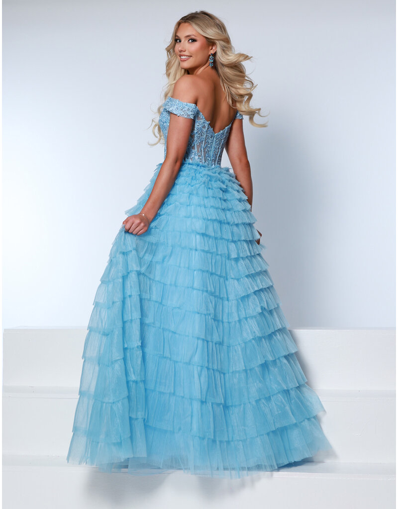 KATE PARKER Lace off the shoulder tulle ruffle ballgown 26180