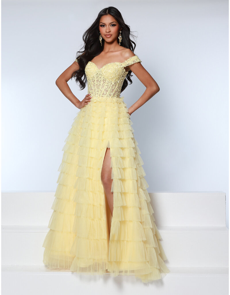 KATE PARKER Lace off the shoulder tulle ruffle ballgown 26180