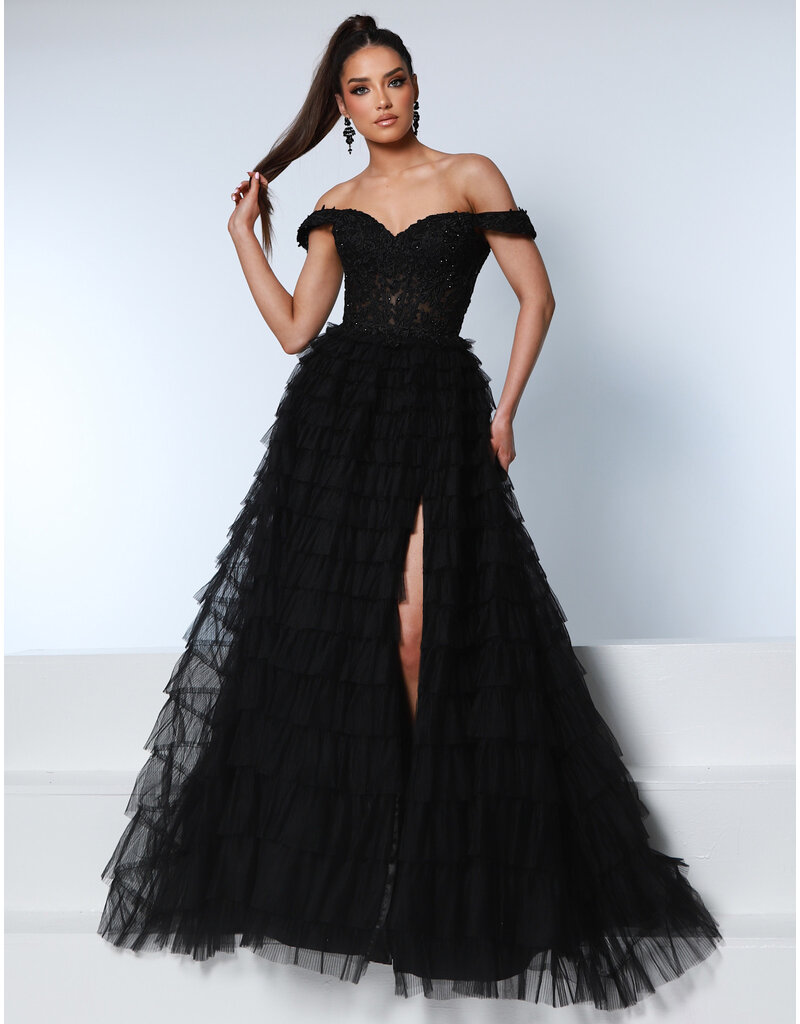 KATE PARKER Lace off the shoulder tulle ruffle ballgown 26180