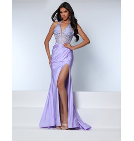 KATE PARKER Lace corset halter fitted jersey gown 26269