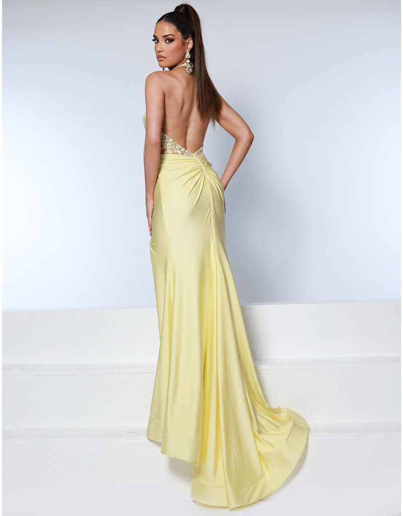 KATE PARKER Lace corset halter fitted jersey gown 26269