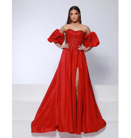 KATE PARKER Strapless lace bodice a-line gown w/puff sleeves 26035