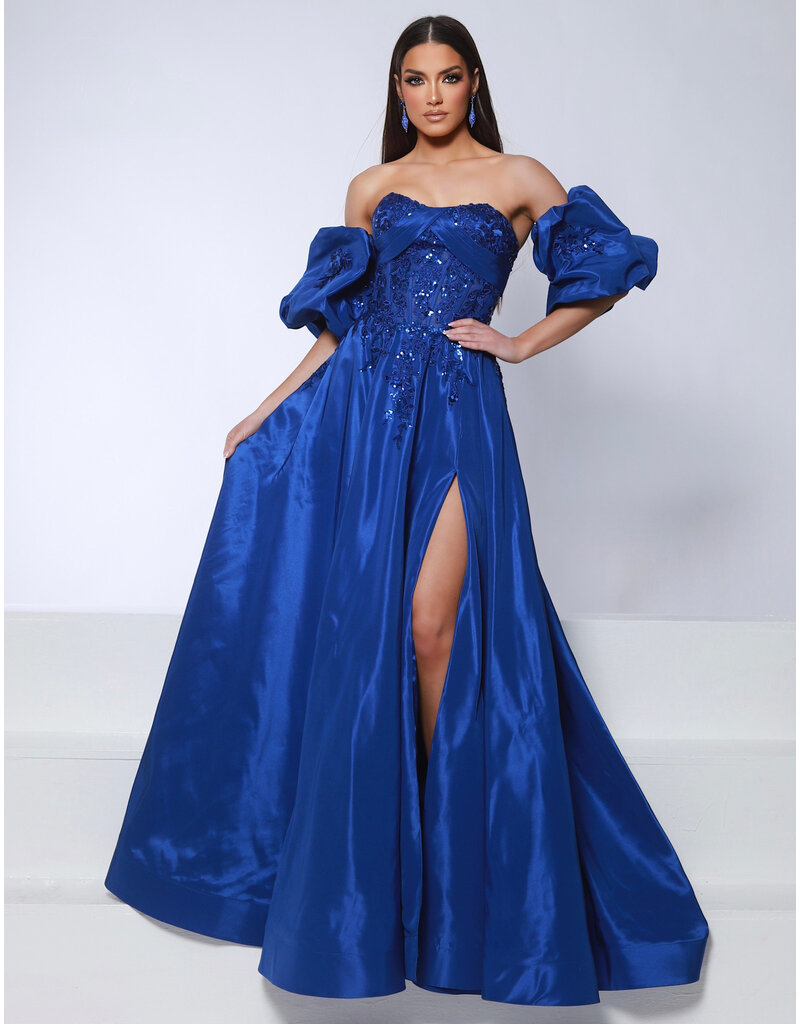 KATE PARKER Strapless lace bodice a-line gown w/puff sleeves 26035