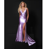 KATE PARKER Shimmer satin rouched bodice halter fitted gown 26299