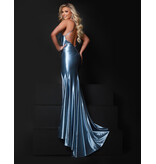 KATE PARKER Shimmer satin rouched bodice halter fitted gown 26299