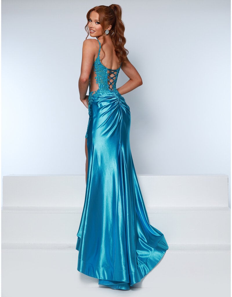 KATE PARKER Lace corset bodice fitted w/lace leg slit 26312