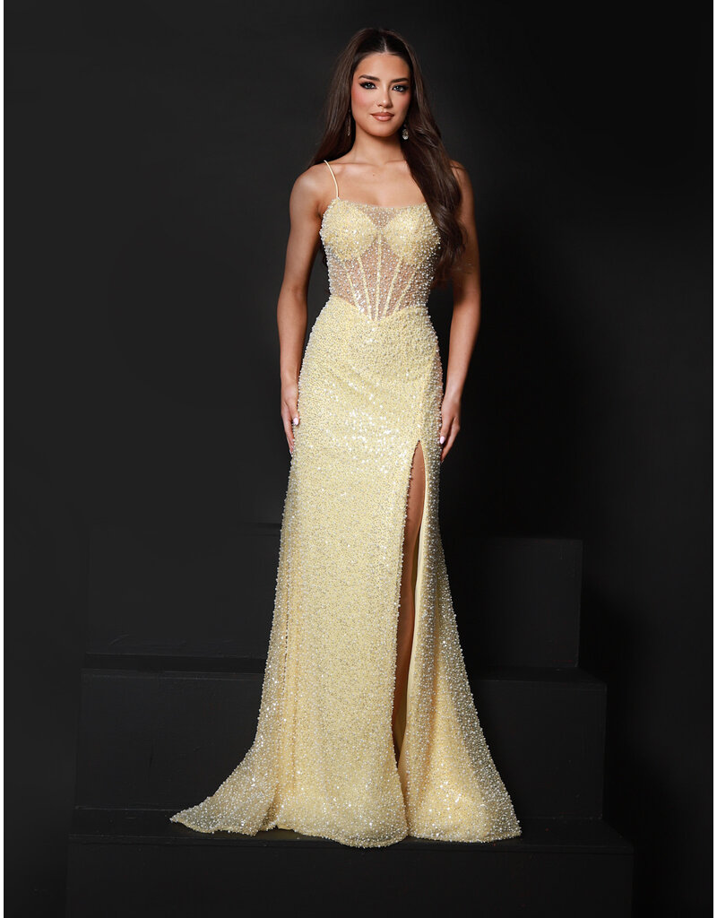 KATE PARKER Spaghetti strap pearl fitted gown 26399