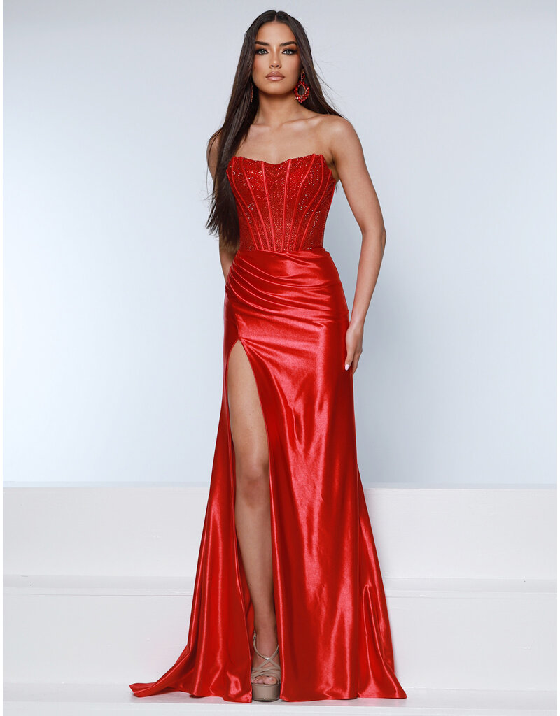 KATE PARKER FITTED, STRAPLESS, BEADED, CORSET BODICE WITH SLIT 26043