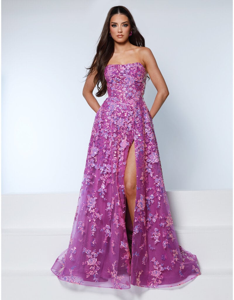 KATE PARKER A-LINE, FLORAL SEQUIN, ZIP-UP BCK WITH SLIT 26311