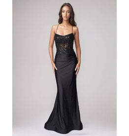 FITTED, CORSET BODICE, FLORAL SEQUIN, OPEN BACK 542608