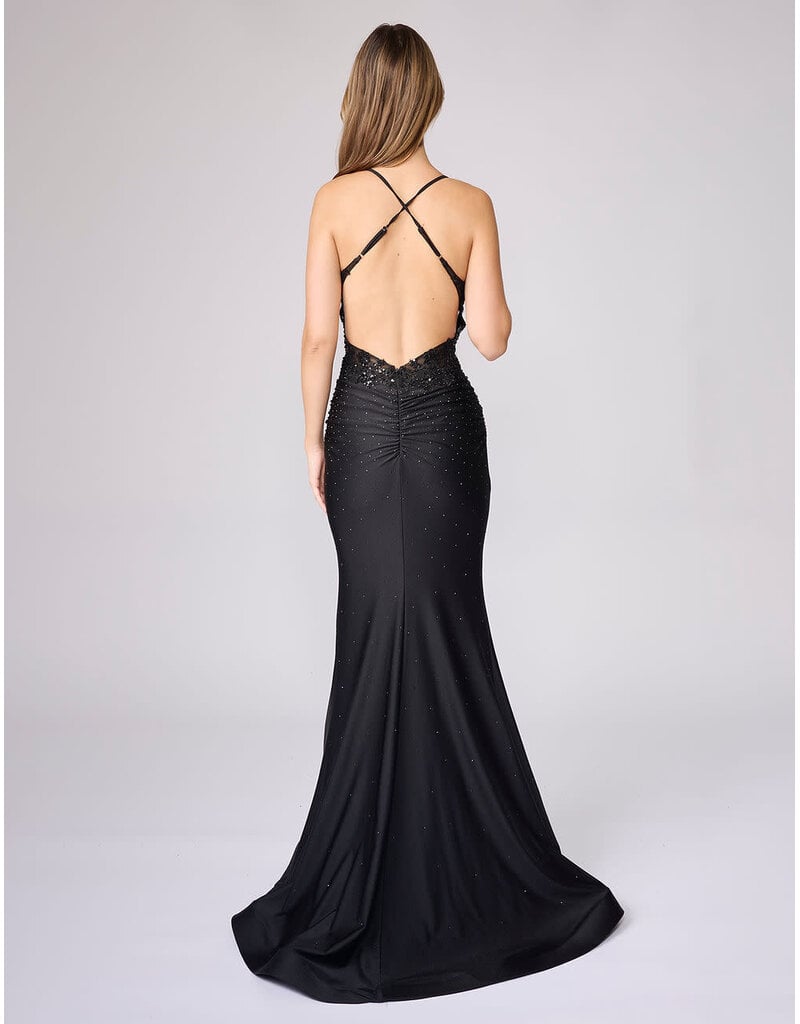 FITTED, CORSET BODICE, FLORAL SEQUIN, OPEN BACK 542608