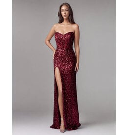 Fitted, strapless, corset bodice, fully sequin, lace-up back with slit 762658