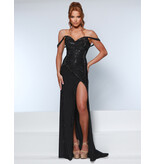 KATE PARKER Fitted, off shoulder, fully beaded, lace-up back with slit 26185