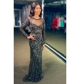 PAUL REKHI Long sleeve high neck fully beaded gown 542685