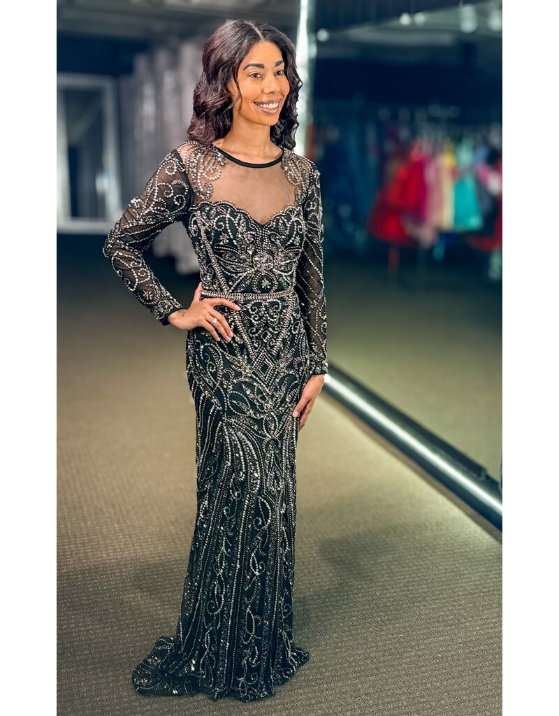 PAUL REKHI Long sleeve high neck fully beaded gown 542685