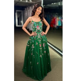 PAUL REKHI Beaded floral a-line low back gown 522633