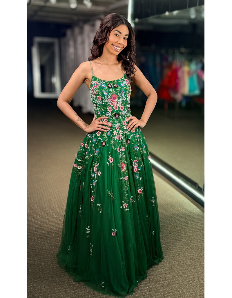 PAUL REKHI Beaded floral a-line low back gown 522633