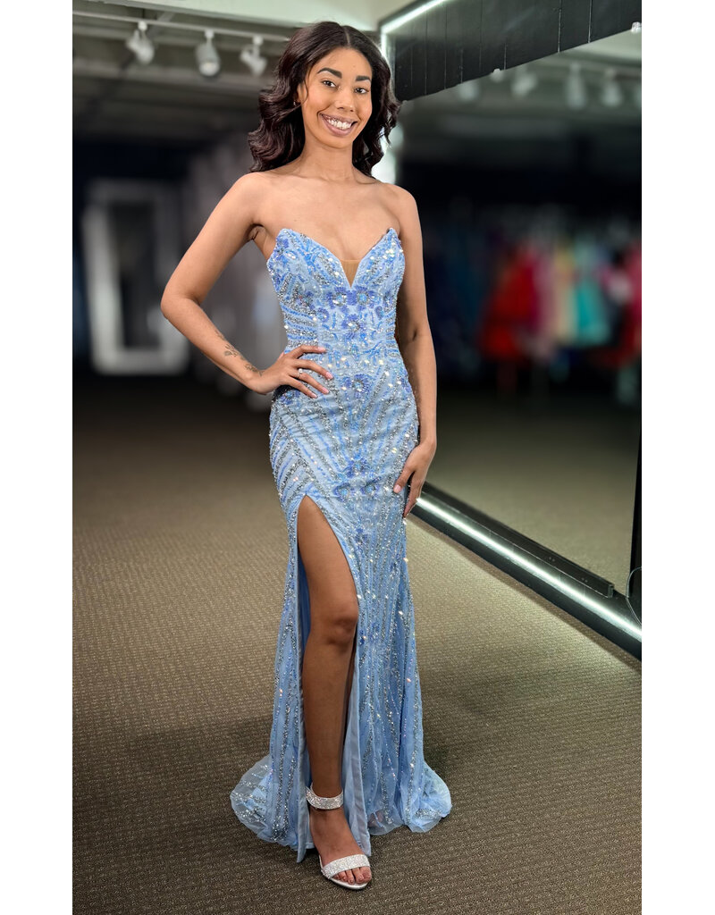 PAUL REKHI Strapless beaded fitted v-neck gown 542679