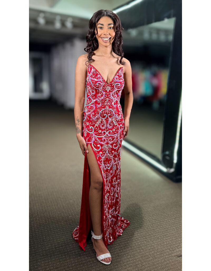 PAUL REKHI Strapless fitted deep v-neck beaded gown 802605