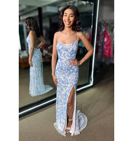 PAUL REKHI Spaghetti strap lace up back beaded fitted gown 102605