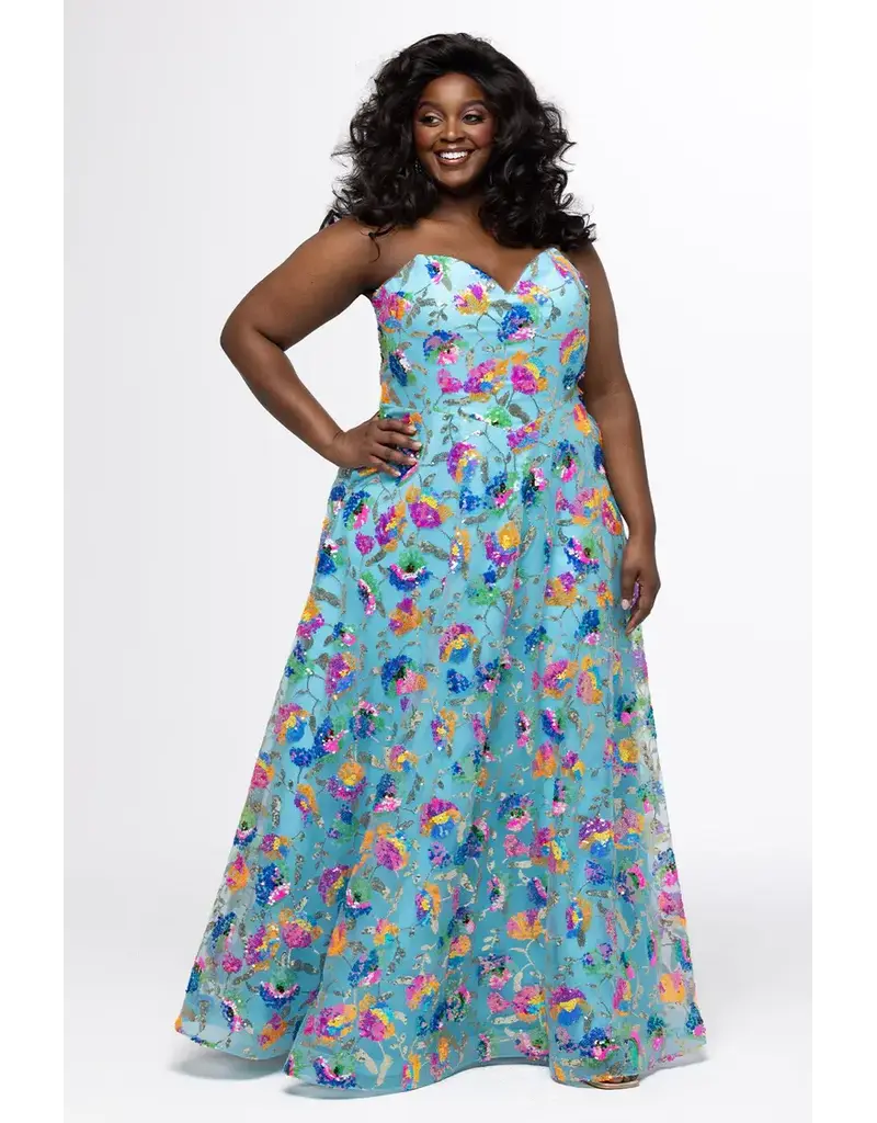 Strapless sequin a-line gown w/pockets JK2508