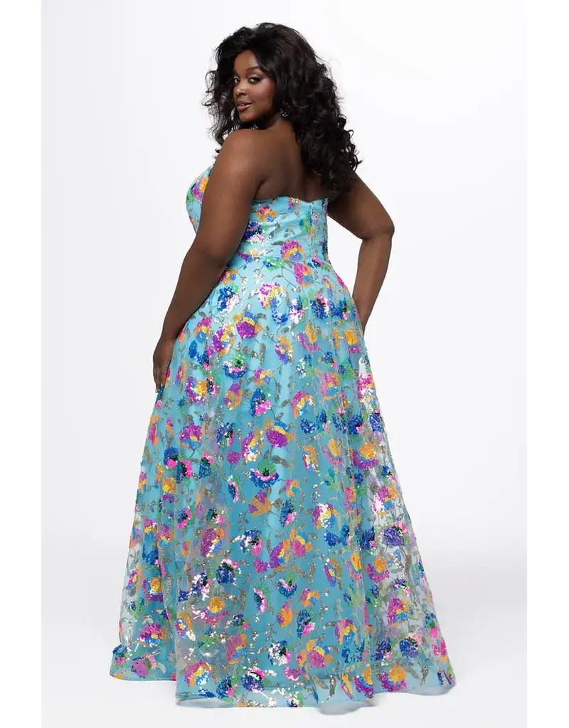 Strapless sequin a-line gown w/pockets JK2508