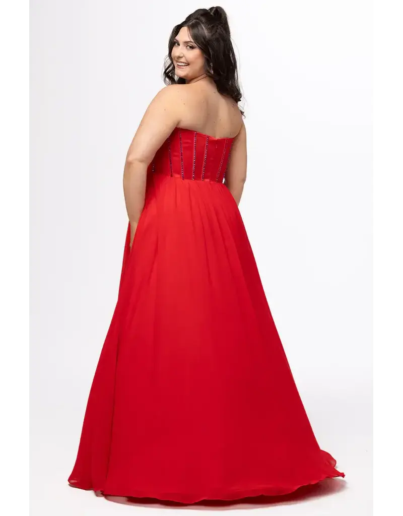 JK SYDNEYS CLOSET Strapless corset beaded bodice chiffon a-line 262616