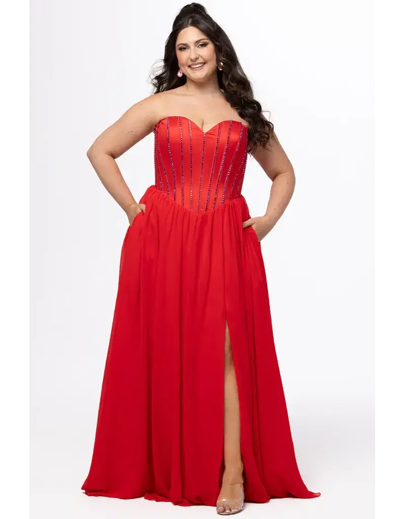 JK SYDNEYS CLOSET Strapless corset beaded bodice chiffon a-line 262616