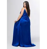 JK SYDNEYS CLOSET Beaded spaghetti strap charmuse fitted rouched gown 262612