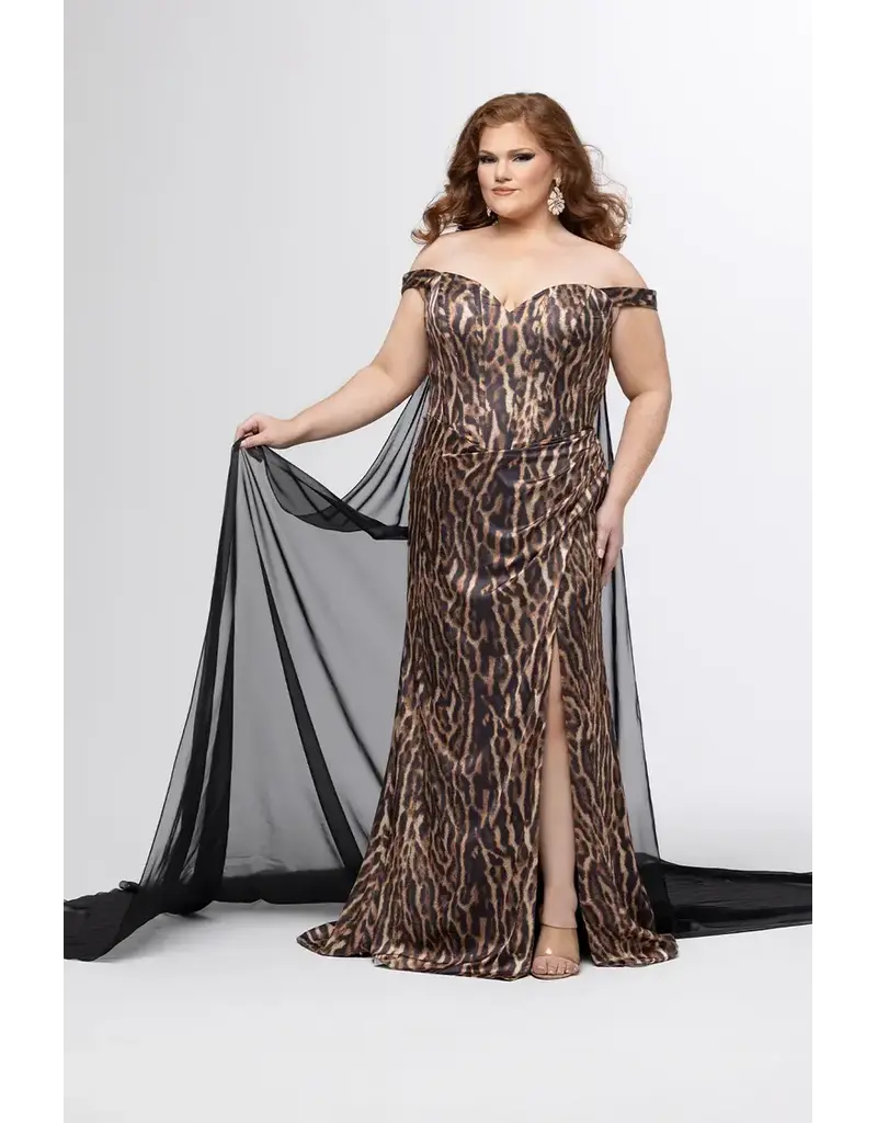 JK SYDNEYS CLOSET Corset off the shoulder fitted w/leg slit & cape 262606