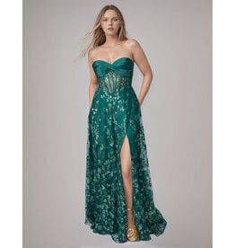 Strapless satin wrap bust sequin a-line 1599
