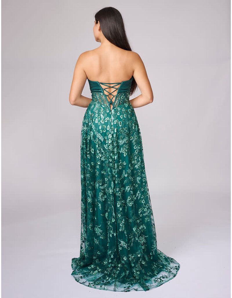 Strapless satin wrap bust sequin a-line 1599