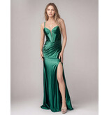 Shimmer satin corset fitted gown w/slit 1609