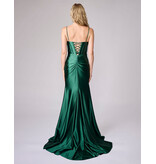 Shimmer satin corset fitted gown w/slit 1609