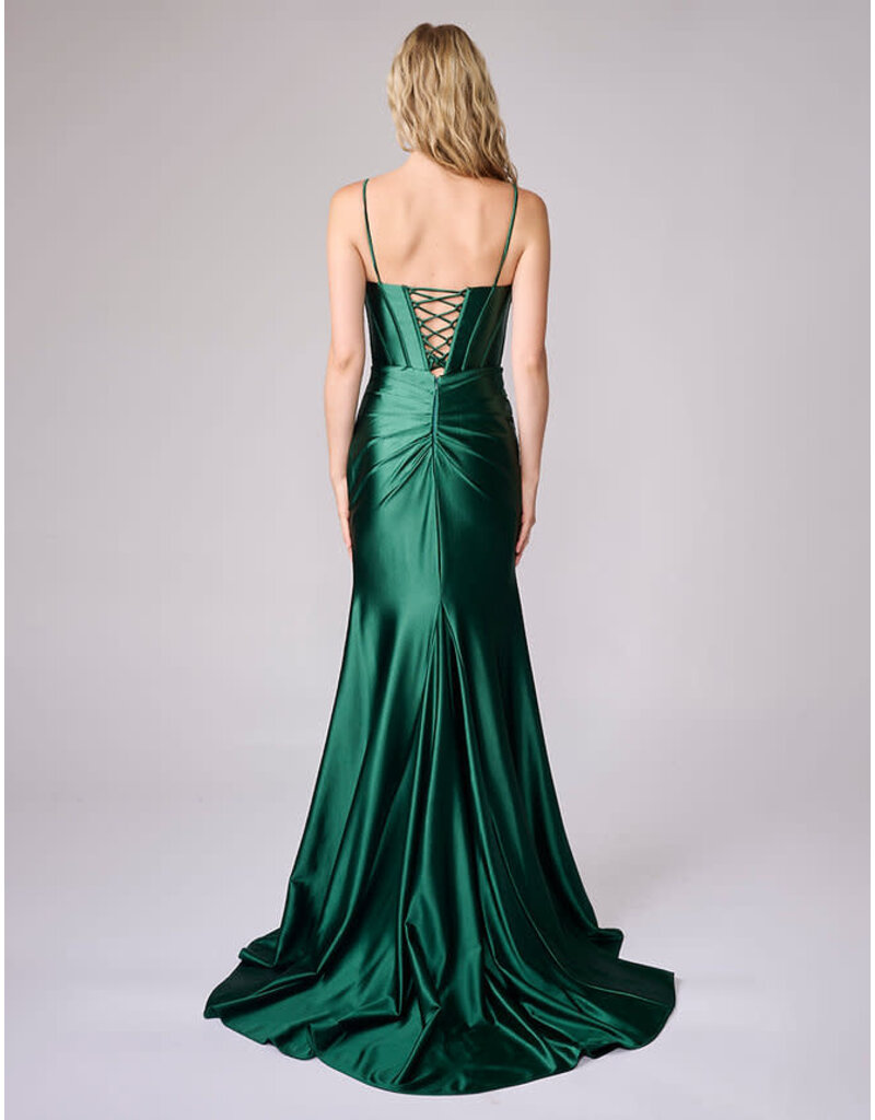 Shimmer satin corset fitted gown w/slit 1609