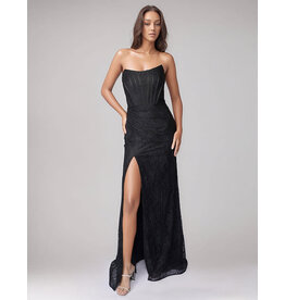 Strapless lace fitted gown w/slit 6702