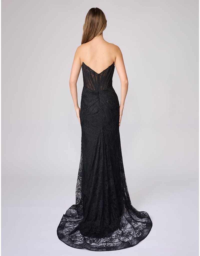 Strapless lace fitted gown w/slit 6702