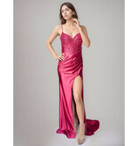 Beaded corset bodice fitted satin gown 6711