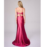 Beaded corset bodice fitted satin gown 6711