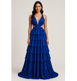 Beaded halter cut out ruffle a-line gown 9200