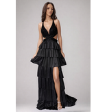 Beaded halter cut out ruffle a-line gown 9200