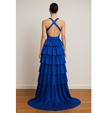 Beaded halter cut out ruffle a-line gown 9200
