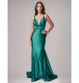 Tank deep v-neck fitted low back gown w/bow 9211